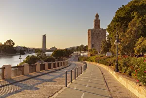 Southern Spain Prints: Torre del Oro (Tower of Gold) at sunset, Seville, province of Seville, Andalusia, Spain
