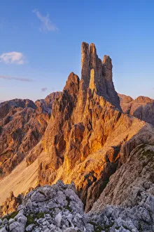 Torri del Vajolet peaks at sunset. Fassa valley, Dolomites, Trentino, Italy