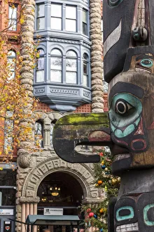 Totem pole in Pioneer Square, Seattle, Washington, USA