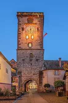 Grand Est Prints: Tour des Bouchers in Ribeauville at dusk
