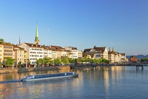 Limmat Prints: Tourist boat on Limmat River, Zurich, Switzerland