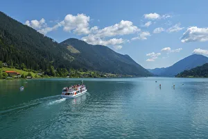 Osterrreichisch Prints: Tourist boat on Weissensee at Techendorf, Carinthia, Austria