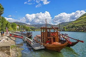 Port Wine Prints: Tourist boats at Pinhao with river Duoro, Vila Real, Tras-os-Montes, Portugal
