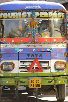 Pachewar Prints: Tourist Bus, Village of Pachewar, Rajasthan, India, Asia