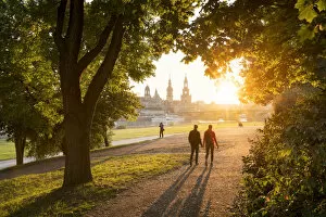 Images Dated 24th February 2017: Tourists walk along the Elbe riverside in Dresden, Saxony, Germany
