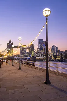 Tower Bridge and River Thames from Butlers Wharf, London, England, UK