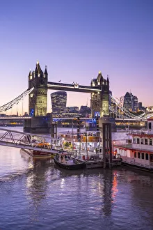 Tower Bridge and River Thames from Butlers Wharf, London, England, UK