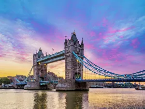 River Bank Prints: Tower Bridge at sunrise, London, England, United Kingdom
