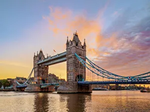 River Bank Prints: Tower Bridge at sunrise, London, England, United Kingdom