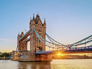 River Bank Prints: Tower Bridge at sunrise, London, England, United Kingdom