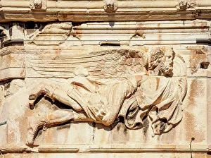 Tower of the Winds or Horologion of Andronikos Kyrrhestes, detailed view, Roman Forum, Athens, Attica, Greece