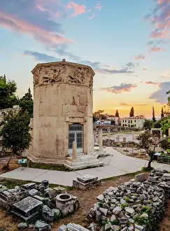 Monastiraki Prints: Tower of the Winds or Horologion of Andronikos Kyrrhestes at sunset