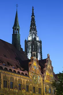 Images Dated 24th August 2015: The Town Hall (Altes Rathaus) & Um Minster illuminated at dusk, Ulm, Baden-Wurttemberg
