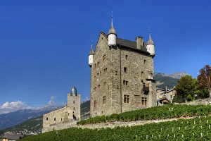 Rhone Valley Prints: Town hall and bishops castle, Leuk, Valais, Switzerland