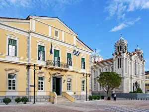 Vathy Prints: Town Hall and Church of Agios Spyridon, Samos Town, Samos Island, North Aegean, Greece