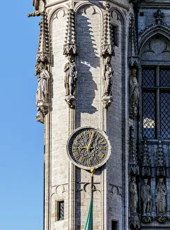 Grand Place Prints: Town Hall at Grand Place, detailed view, UNESCO World Heritage Site, Brussels, Belgium
