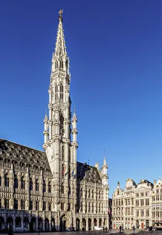Grand Place Prints: Town Hall at Grand Place, UNESCO World Heritage Site, Brussels, Belgium