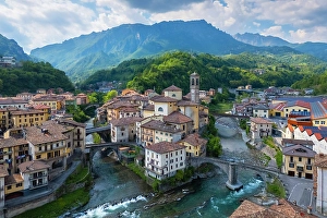 Val Brembana Prints: town of San Giovanni Bianco, divided by two rivers