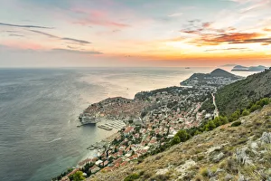 Dubrovnik Neretva County Prints: The town during a summer sunset from an elevated point of view