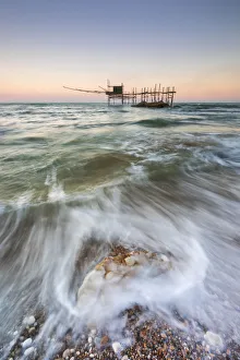 Abruzzo Prints: Trabocco Punta Aderci at sunset, Punta Aderci, Chieti, Abruzzo, Italy, Southern Europe