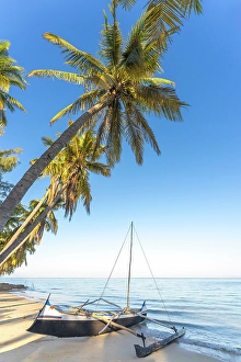 Madagascar Prints: Traditional boat on beach, Madagascar, Africa