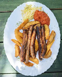Albania Prints: Traditional Bosnian dish of sausages, Old Town, Sarajevo, Bosnia & Hercegovina