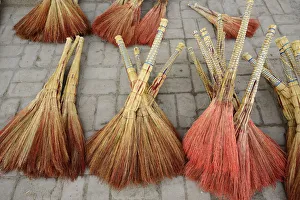 Broom Prints: Traditional brooms for sale. Dekhon bazaar, Khiva. Uzbekistan