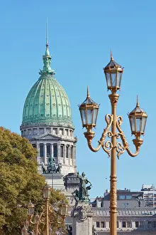 Street Lamp Prints: A traditional Buenos Aires street lamp in front of the Argentine National Congress dome