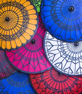 Oriental Flavours Collection: Traditional Burmese umbrellas made of cotton and bamboo, Bagan, Mandalay region, Myanmar