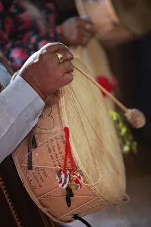 Festivity Gallery: Detail of a traditional 'Caja Chayera' (Andean instrument) in a small village near Humahuaca in