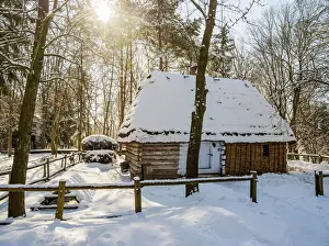 Lublin Voivodeship Prints: Traditional Countryside House, Lublin Open Air Museum, winter, Lublin Voivodeship, Poland