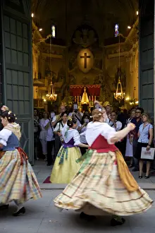 Headdress Prints: Traditional Dancing Outside The 13th Century Iglesia y Convento Del Carmen, Valencia