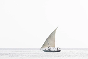 Nungwi Prints: Traditional dhow heading out to sea on a fishing trip, Nungwi, Zanzibar, Tanzania