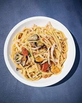 Images Dated 19th July 2017: Traditional dish of seafood linguine at La Rotonda Restaurant, Savelletri, Puglia