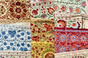 Bukhara Gallery: Traditional embroideries. Bukhara, a UNESCO World Heritage Site. Uzbekistan