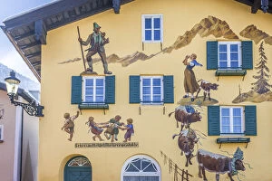 Traditional facacde painting in the old town of Bad Reichenhall, Upper Bavaria, Bavaria