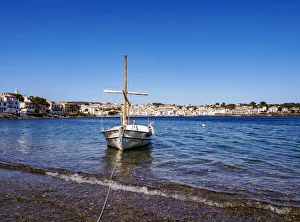 Cadaques Prints: Traditional Fishing Boat by the coast of Cadaques, Cap de Creus Peninsula, Catalonia