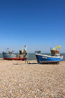 Hastings Prints: Traditional fishing boats on the shingle beach at Hastings, Sussex, England