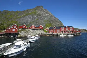 Traditional fishing huts (rorbuer) in the picturesque fishing village of A, A, Moskenesoy