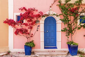 Images Dated 12th June 2023: Traditional Greek house colourful front door in the harbour village of Asos, Kefalonia