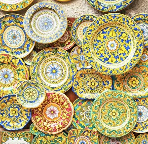 Display Gallery: Traditional hand made plates, Erice. Sicily, Italy