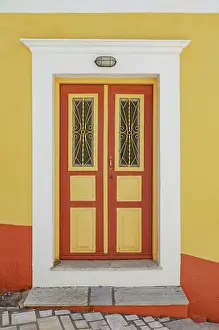 Symi Island Prints: Traditional house entrance door, Gialos, Symi Island, Dodecanese Islands, Greece