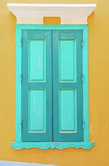 Symi Island Prints: Traditional house window, Gialos, Symi Island, Dodecanese Islands, Greece