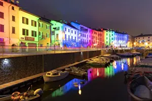 Street Light Prints: Traditional houses of Domaso colored by Christmas lights, Lake Como, province of Como