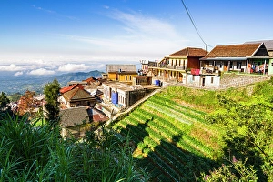 Rural Scene Prints: Traditional houses and terraced fields, Nepal Van Java, Magelang, Central Java, Indonesia