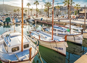 Traditional Mallorcan boats in the harbor of Port de Soller, Mallorca, Balearic Islands, Spain