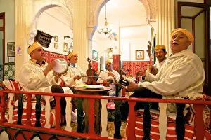 Custom Prints: Traditional Moroccan Musicians Performing in a Restaurant, Tangier, Morocco, North Africa