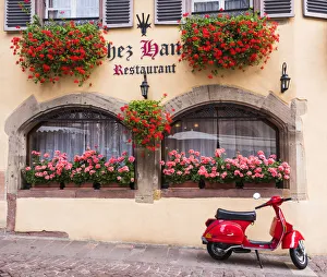A traditional restaurant in the old town of Colmar, Alsatian Wine Route, France