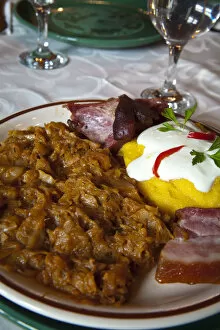 Images Dated 25th May 2012: Traditional Romanian Cuisine, Medieval Old Town, Sighisoara, Transylvania, Romania