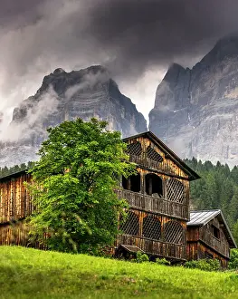 Cadore Prints: Traditional rustic wooden houses in the village of Coi in Val di Zoldo